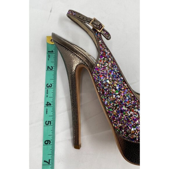 Jimmy Choo CLUE Glitter Gold Slingback Platform Open Toe Sandals Shoes Sz 38.5 - Picture 10 of 16
